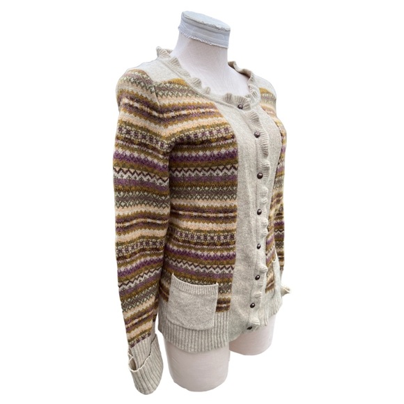 Eddie Bauer Lambswool Fair Isle Knit Cardigan Sweater Size Medium - Picture 5 of 11